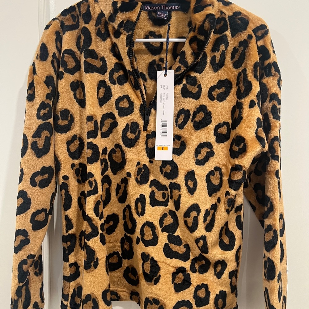 Leopard Print Quarter-Zip Sweater Pullover
